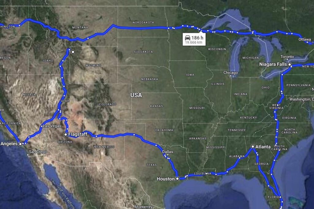 Aktionismus in den USA Karte Route Kanada-Amerika Travel Of Hope, Burkhard Hildebrandt