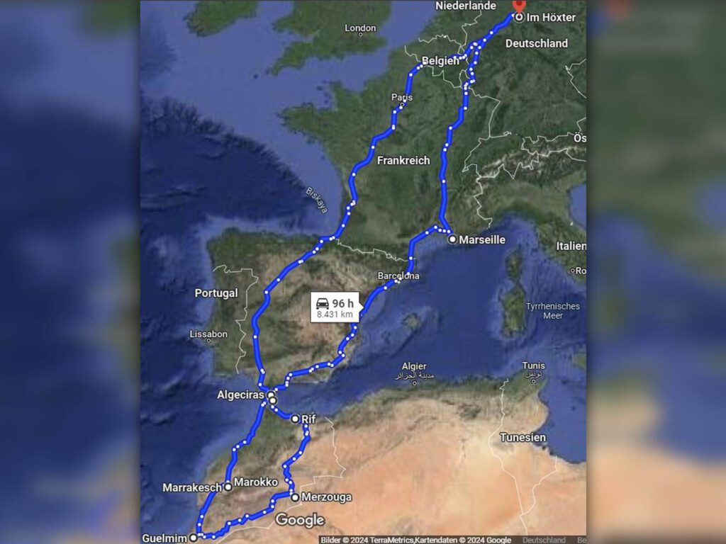 Aktionismus in Marokko und der Ukraine Karte: Route Marokko